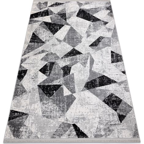 Tapis TULS structural, franges  51211 moderne, Géométrique anthracite grey 120x170 cm