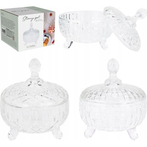 Boîte à chocolat en verre sur pieds avec couvercle 200ml, motifs variés, 1 pièce.