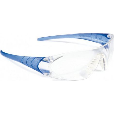 Boite 10 Lunettes de Protection Polycarbonate Incolore Antibuee Anti-Rayures - Branches Bleues - EPI Chantier - Singer EVA83ABB EN166 (1/2)