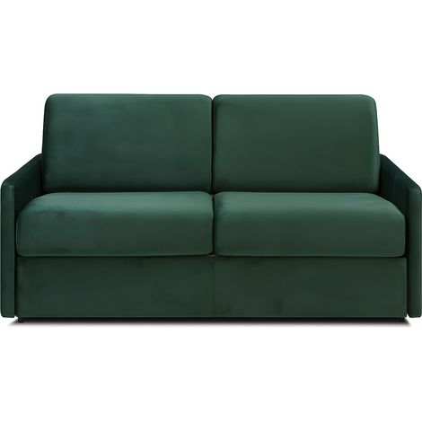 Canapé 3 places convertible express en velours vert sapin - Couchage à lattes larges 140 cm - Matelas 14 cm CALIFE (1/4)
