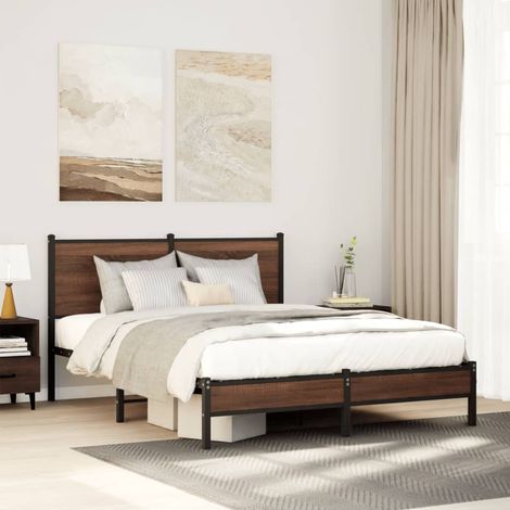 Metallbett ohne Matratze Braun Eichen-Optik 140x200 cm (1/5)