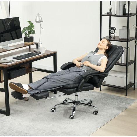 Poltrona massaggiante da ufficio nera, con poggiapiedi, reclinabile 135°, 64 x 70 x 110-118 cm (1/5)
