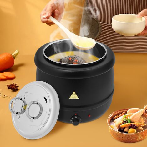 Elektrischer Suppenkocher, 13 l, Suppentopf mit Klappdeckel und Deckel bis 80 °C, herausnehmbarer Innenbehälter aus Edelstahl für Hausversammlungen, Feiern, Restaurants und Cafeterias