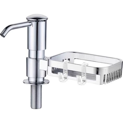 Distributeur Liquide Vaisselle, Distributeur de Savon Vaisselle avec Porte-éponge, Pompe rotative à 360° avec Tube d'extension de 1m, Distributeur Savon Cuisine à Forte Aspiration (1/5)