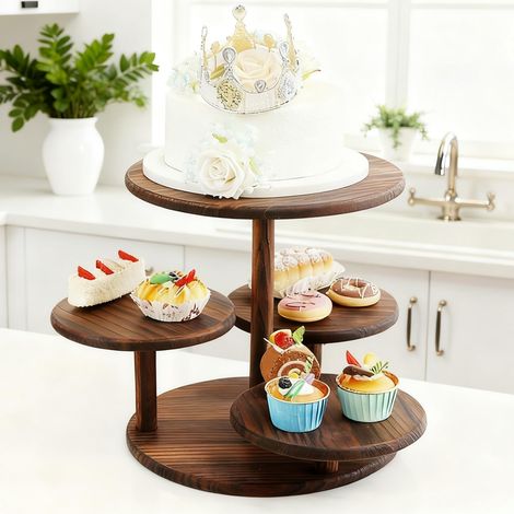 Wooden Cake Stand, 4-Tier Cupcake Display as Fruit Bowl or Tray, Large Cupcake Stand Diameter 31/21/21/21 cm for Wedding, Birthday, Theme Party, Decoration, Christmas (1/5)