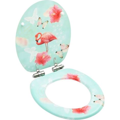 Siège abattant WC avec couvercle à fermeture en douceur MDF Flamant rose (1/4)