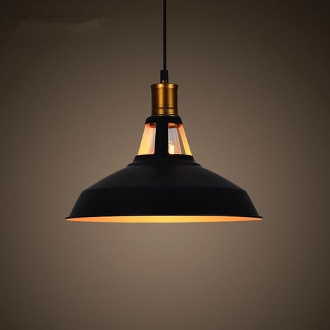 – Lustre rétro industriel E27 en fer noir et blanc – Dimensions abat-jour 27x12,5 cm – Longueur câble 100 cm réglable – Pour salon, café, restaurant (1/5)