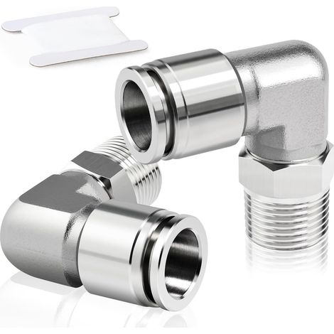 2pcs Stainless Steel 304 Fittings Plug-in Pneumatic Connector, 12mm OD Tube x 1/4" BSP Thread Outside Elbow Fittings (1/5)