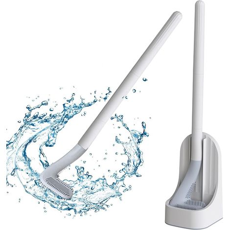 Scopino per WC in silicone, scopino per WC, scopino e supporto per WC, scopino per WC da bagno e WC con manico lungo in plastica, montaggio a parete o a pavimento, spazzola per la pulizia del bagno