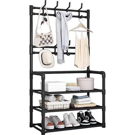 Porte-manteau avec rangement de chaussures, porte-manteau et porte-chaussures à 3 niveaux,organisateur de stand de chaussures (1/4)