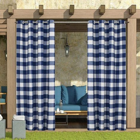 Rideaux d'extérieur imperméables pour terrasses, bleus et blancs, 132 x 274 cm (1/4)