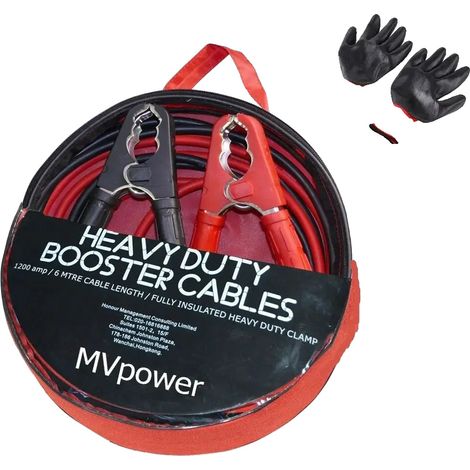 Câble de démarrage, longueur de 6 m, courant maximum de 1500 A, compatible avec les batteries 12V et 24V, matériau en cuivre, poignée isolée (1/4)