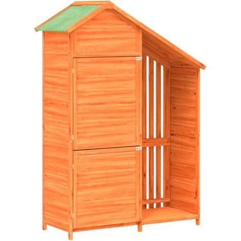Abri de jardin marron pour outils, mesurant 120 x 53,5 x 170 cm, en pin massif. (1/5)