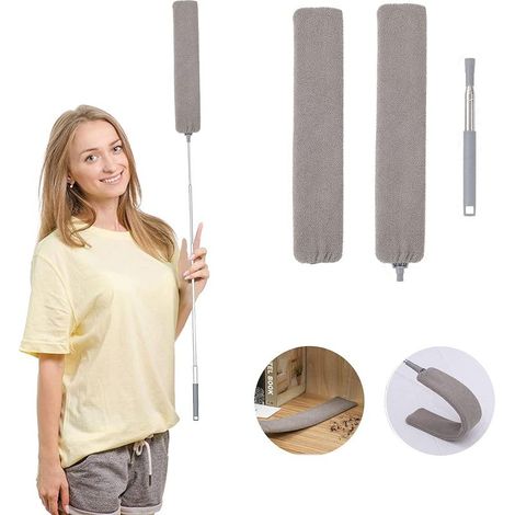 Plumeau Télescopique,Plumeau Microfibre avec Poignée en Acier Inoxydable,Lavable Flexible Brosse à Poussière pour Canapé-lit Meuble Plancher Poussière Domestique (1/5)