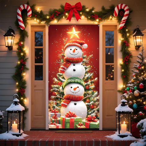 Bannière de Noël pour cadre de porte - Drapeau de décoration de Noël 36x71 pouces, fond photo pour fête d'hiver et décoration intérieure (1/5)