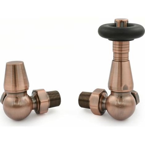 West Jaguar TRV Corner Thermostatic Radiator Valve and Lockshield - Antique Copper (1/5)