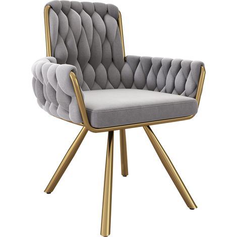 Chaise de salle à manger en velours gris avec pied métal, fauteuil pivotant 360° - lot de 4 (1/5)