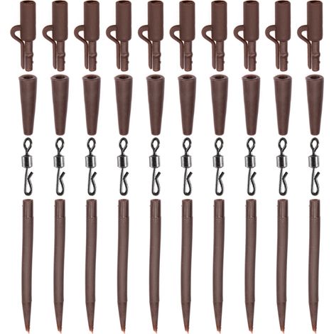 jeux de manchons anti-emmêlement, 40 clips de sécurité pour la pêche à la carpe, avec goupilles, tubes en caoutchouc pour queue, émerillons à roulement à changement rapide (1/5)