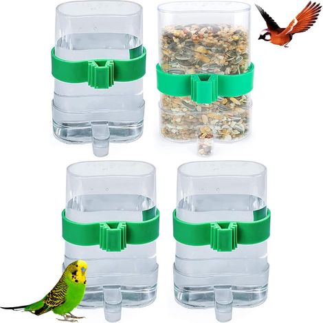 4 distributeurs eau/nourriture petits animaux, plastique transparent, cage (1/4)