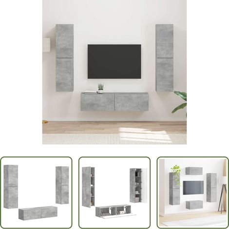 Rangement - Ensemble meuble TV 6 pcs Gris béton Bois d'ingénierie (1/5)