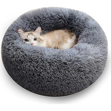 lit Pour Chat, Panier Doux Pour Chat, Coussin Apaisant Pour Chat, Lit Rond Lavable En Peluche Pour Chien (50 Cm, Gris Fonc) (1/5)
