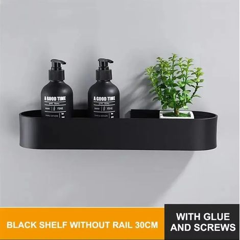 (30 cm Noir) Étagère de salle de bain nordique murale sans perçage, porte-serviettes, panier de rangement noir pour douche, accessoires de salle de bain (1/5)