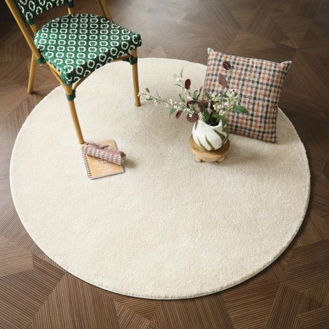 Tapis rond doux poils longs - Touch beige clair - Galon blanc coton - Ø 250 cm (1/5)