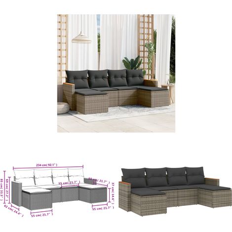 Salon de jardin 6 pcs avec coussins gris résine tressée - Ensemble Salon De Jardin - Salon De Jardin Extérieur - Meuble De Jardin - Canapé De Jardin - Résine Tressée - Home & Living (1/3)