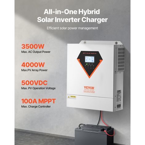Onduleur Solaire Hybride 3500 W Chargeur à Onde Sinusoïdale Pure Tout-en-un, 24 V CC vers 220/230 V CA Monophasé, Contrôleur Solair… (1/5)