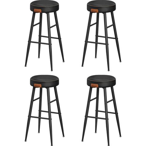 Collection Echo Tabouret de Bar, Lot de 4, Chaise de Cuisine, Siège Haut, en PU avec Coutures, Hauteur Assise 76,2 cm, pour Cuisine, Bar à Domicile, Montage Facile, Noir Pur (1/5)