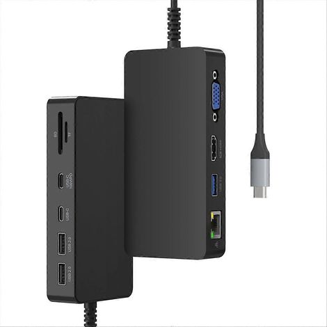 USB-C-Dockingstation mit integriertem Netzteil – 11-in-1-Dockingstation für drei Bildschirme (2 + VGA) für Pro 11/10/9/8/X/7 (1/5)