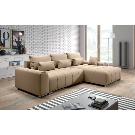 AX LIVING Eckschlafcouch mit Bettkasten Rivolli 260 cm beige