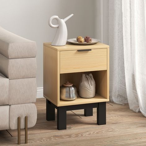 Comodino 35 x 26 x 50 cm con cassetto e vano a giorno, tavolino da notte portaoggetti per camera da letto o soggiorno - Color legno