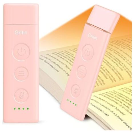 Lampe de Lecture Rechargeable, Liseuse Lampe Clip au Lit, 3 Couleurs Protection des Yeux & 5 Luminosités Réglables en Continu, Compacte et Durable, Cadeaux pour Lecteurs de Livres-Rose (1/5)