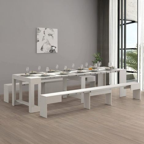 Ensemble Table et chaises Eric, Composition Polyvalente, Ensemble avec Console et 2 bancs Extensibles, 66x25h45 cm, Blanc (1/5)