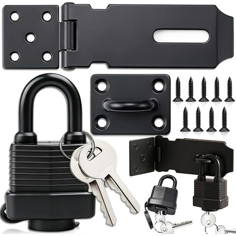 Loquet Cadenas Vis, Fermeture Porte, Loquet de Sécurité à Moraillon, Loquet Porte Verrou de Fermoir Moraillon, jardin, Chambre à Coucher, Armoire Noir (1/2)