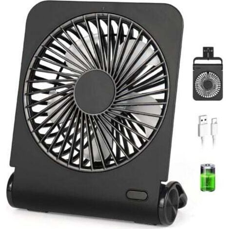 Ventilateur de bureau rechargeable 4 vitesses, silencieux, réglable à 220°, usage intérieur/extérieur – Modèle compact (1/5)