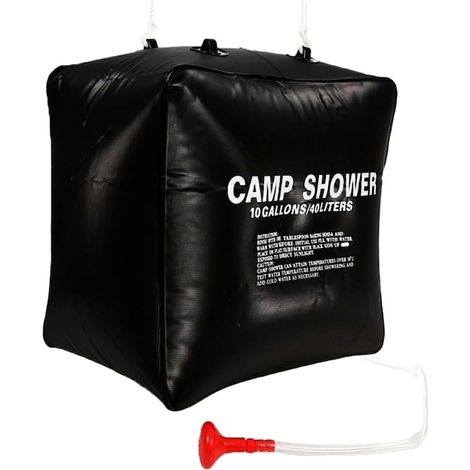 Douche solaire de camping, 40 L, 40 x 40 x 28 cm, tuyau de 70 cm, corde de 2 m, noire (1/5)