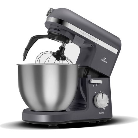 Mastermaid Chef Pro Cuisine Double Armée 1500W Space Gray, Crème Brillante, 1500W, Mixeur 5 L, Processeur alimentaire, Réglage de la vitesse, Crochet de pétrissage, Fouetter, Pétrir et Mélanger (1/5)