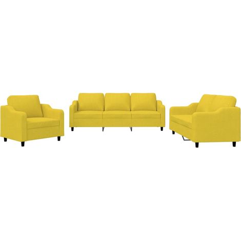 Maison Exclusive - Set di Divani 3 pz con Cuscini Giallo Chiaro in Tessuto (1/5)