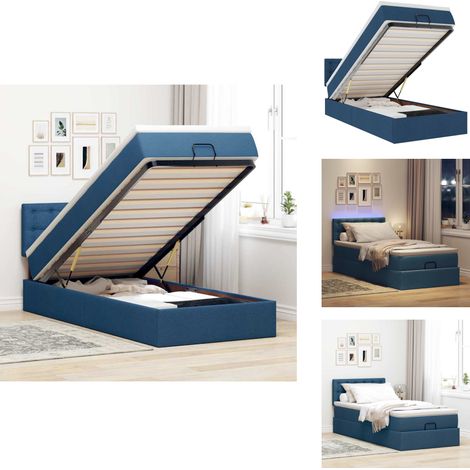 Lit ottoman avec matelas et LED Bleu 90x200 cm Tissu - Lit Ottoman - Lits Ottoman - Lit - Lit Avec Rangement (1/5)