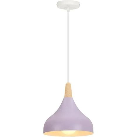 Lustre Moderne 20cm,Suspension Luminaire Vintage Abat-jour en Métal Bois Design Style Goutte Chapeau Plafonnier Retro,Violet (1/5)