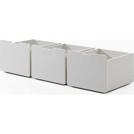 Lit mi-hauteur échelle + 3 tiroirs + étagère 90x200 cm gris - PINO (1/4)
