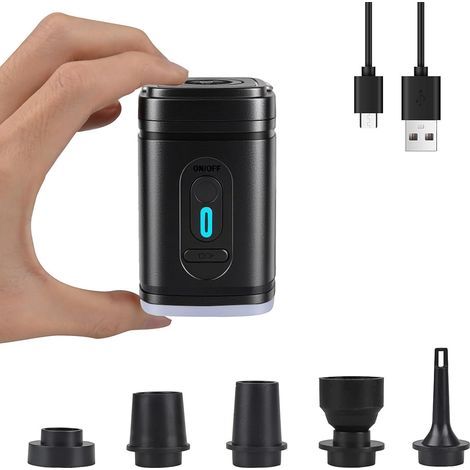 Pompe à air électrique portable, mini-pompe avec 5 embouts pour gonfler et dégonfler, batterie rechargeable 2400 mAh, idéale pour les matelas pneumatiques, les bouées, le camping et les sacs sous vide (1/5)