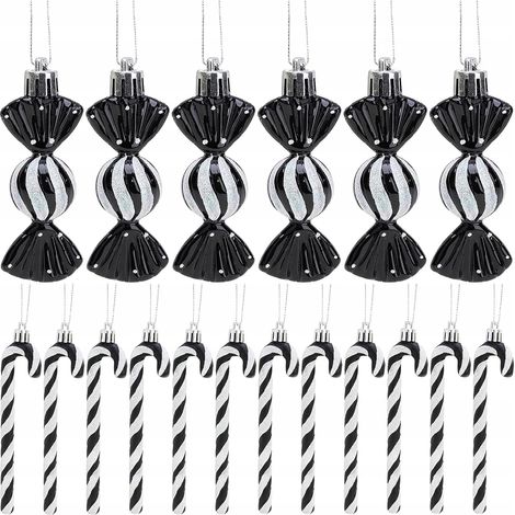 Adornos navideños con forma de caramelo para el árbol de Navidad, 18 unidades, color negro. (1/5)