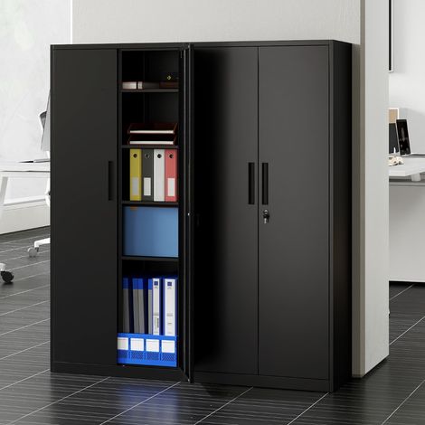 Armoire de Rangement en Métal à 2 Portes Verrouillables Armoire à Outils de Garage de 180 CM avec 4 Étagères Réglables Noir (1/3)