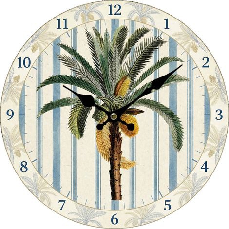 Reloj de pared de palmera con rayas azules y crudo 34 cm (1/5)