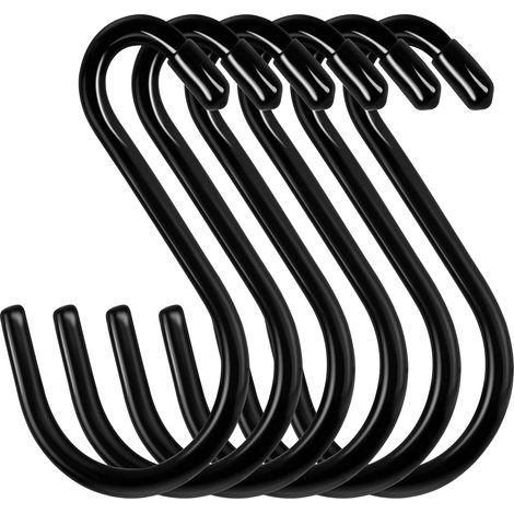 Set mit 12 großen S-förmigen Haken – 15 cm – Maximale Traglast: 30 kg – Metall – Schwarz – Für Küche, Bad, Schlafzimmer, Büro (1/5)
