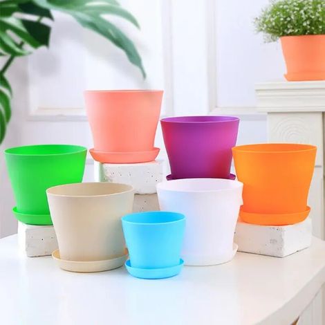 Pots de fleurs en plastique (bleu, 10 cm) pour balcon, plantes grasses et bonsaï d'intérieur, multicolores.