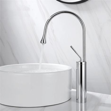 Robinet Cuisine Mitigeur de Pivotant à 360° Robinetterie avec Bec Haut Evier Froid & Chaud Chrome 45cm (1/4)
